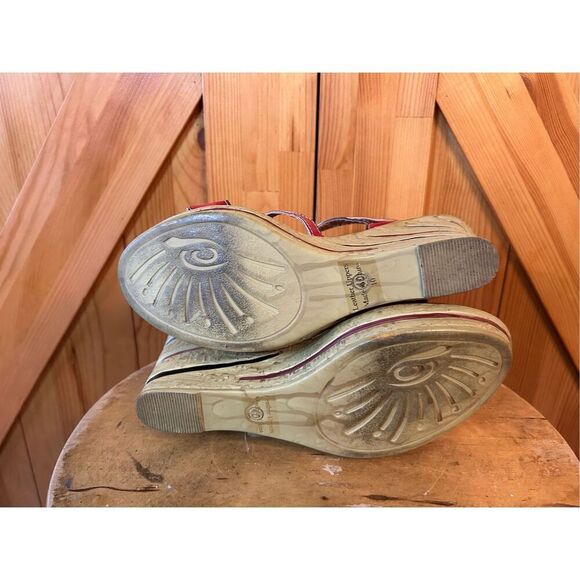 ELITE by Corkys Wedge Sandals Leather Red Size 10 - Picture 7 of 8